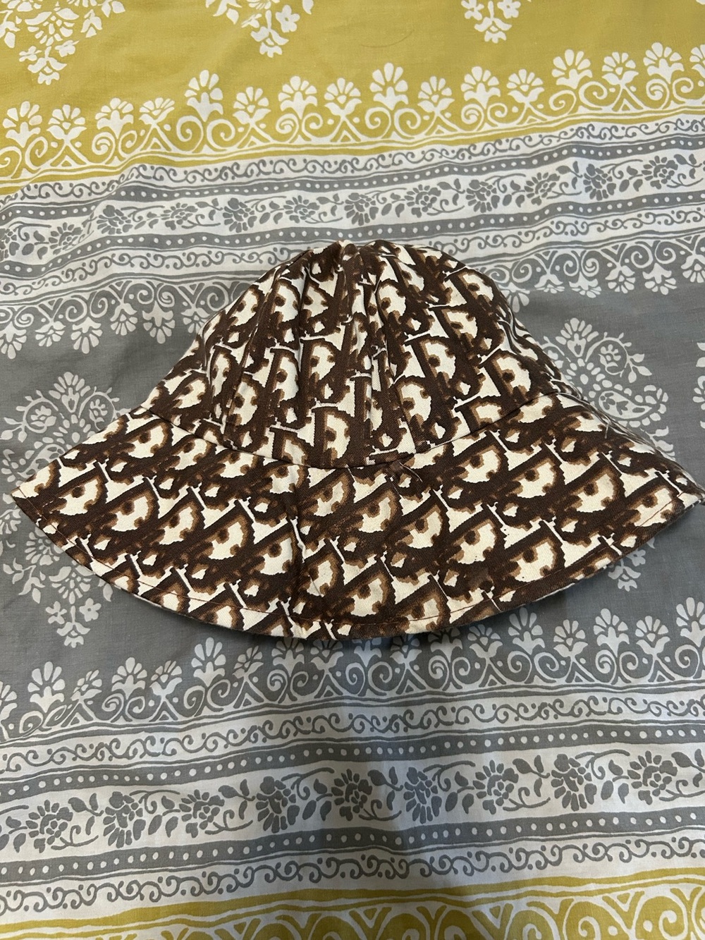 Christian Dior Vintage Brown and White Monogram Bucket Hat. Like New!